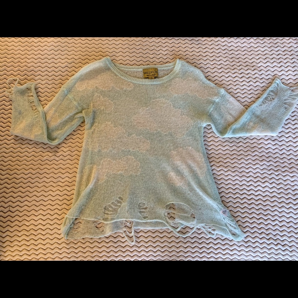 Wildfox Ripped Distressed Knit Cloud Sweater Small